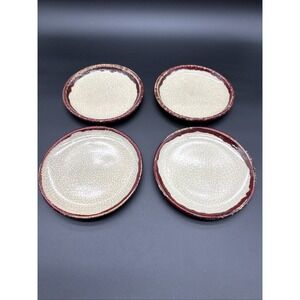 Pier 1 CRACKLE COLLECTION 7.5" Plates Beige Maroon Salad Dessert Set Of 4